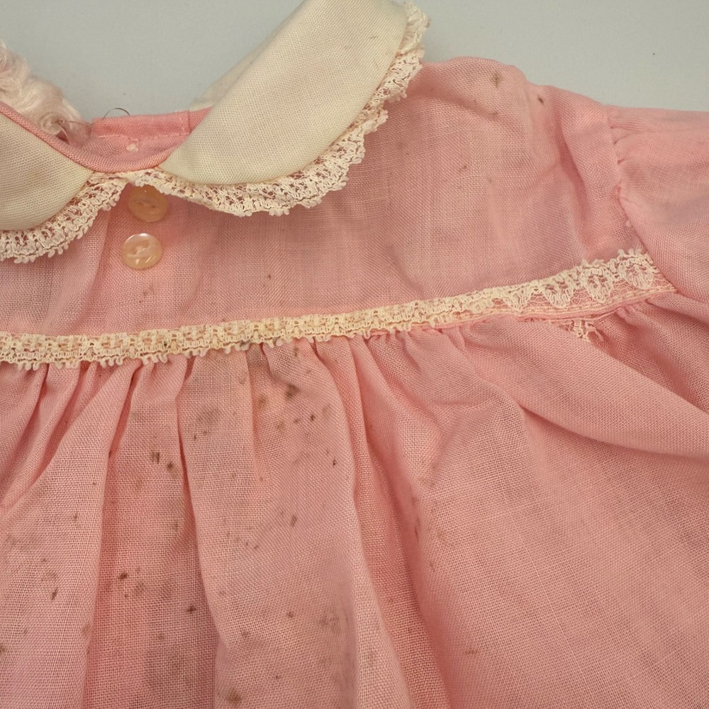 Vtg 60s Baby Togs Pink Dress |Lace Collar & Floral Embroidery| 6-12 mo/Baby Doll - Picture 4 of 8